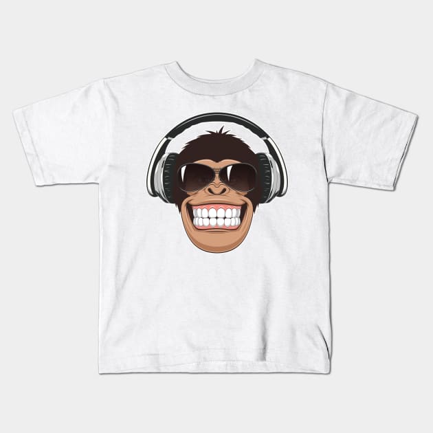 Gorilla in Headphones Kids T-Shirt by Aine Creative Designs